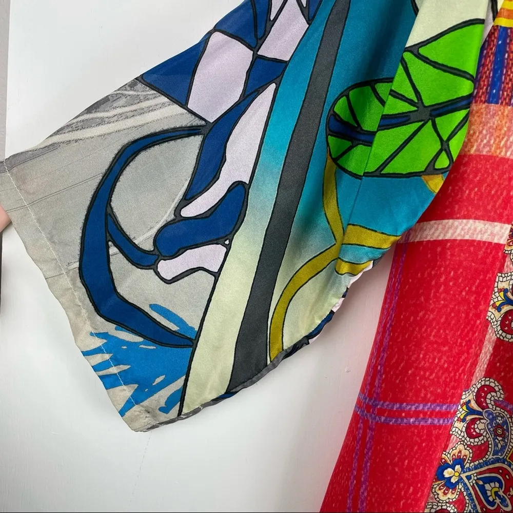 Johnny Was Patchwork Print Multicolor Silk Kimono Top Oversized Sz XS - Image 9