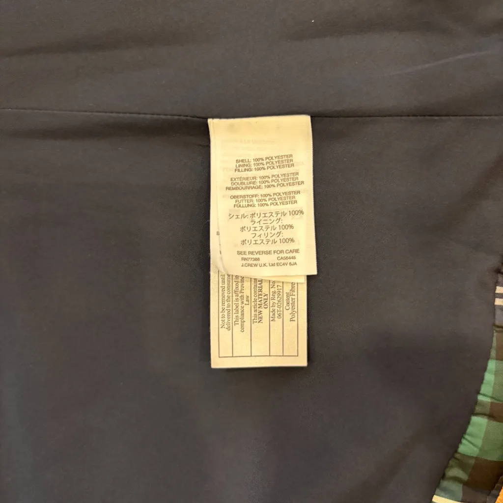 J. Crew Womens Puffer Jacket Size Small Green Tartan Plaid Zip Front (NO BELT) - Image 6