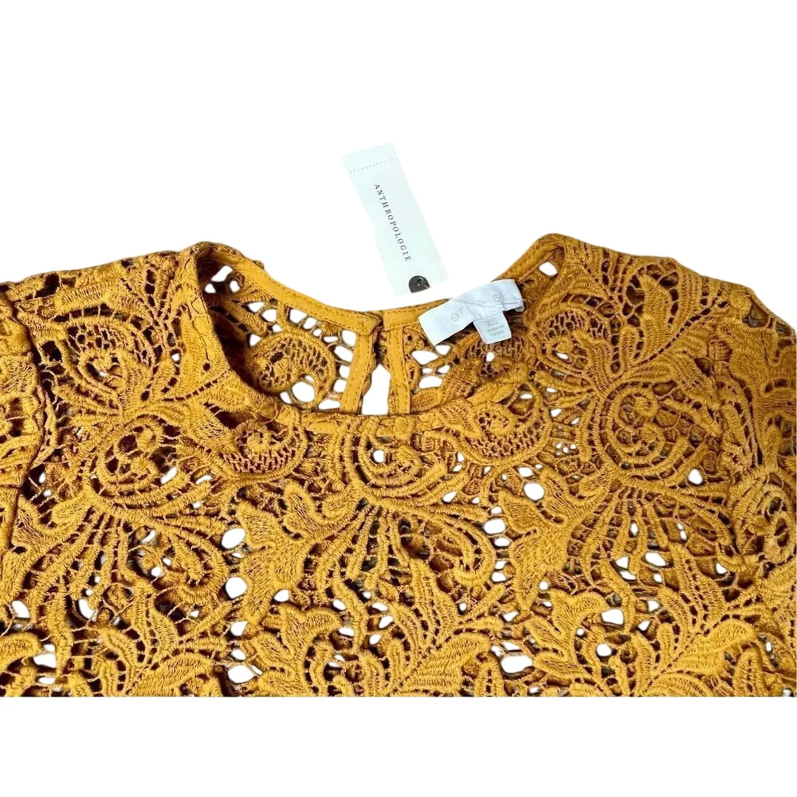 Eri + Ali Anthropologie Yellow Crocheted Lace‎ Blouse XS NWT Feminine Elegance - Image 4