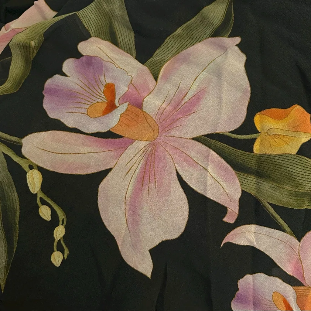 FARM Rio Embroidered Goddess Orchid Floral Long Sleeve Midi Dress Black Medium - Image 11