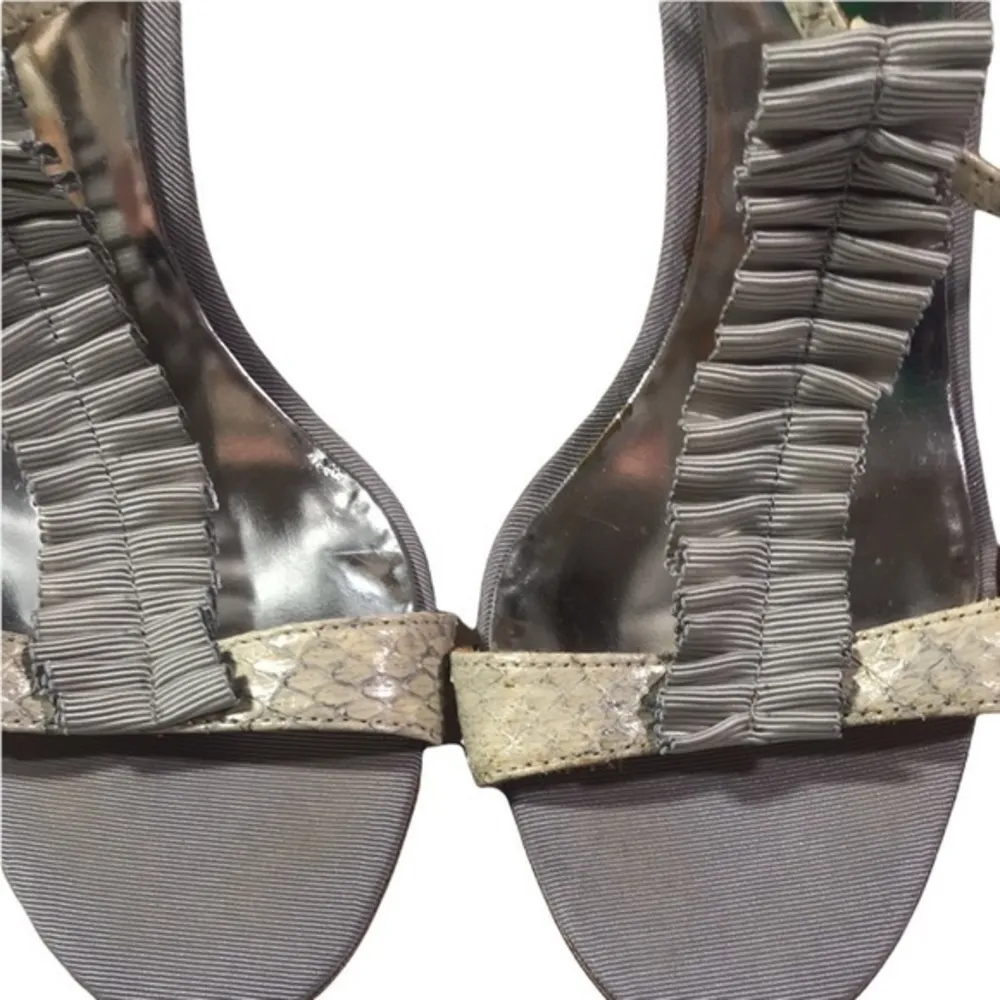 Badgley Michka Snakeskin Strap Ruffle Ribbon Heeled Open Toe Sandals Size 6 - Image 3