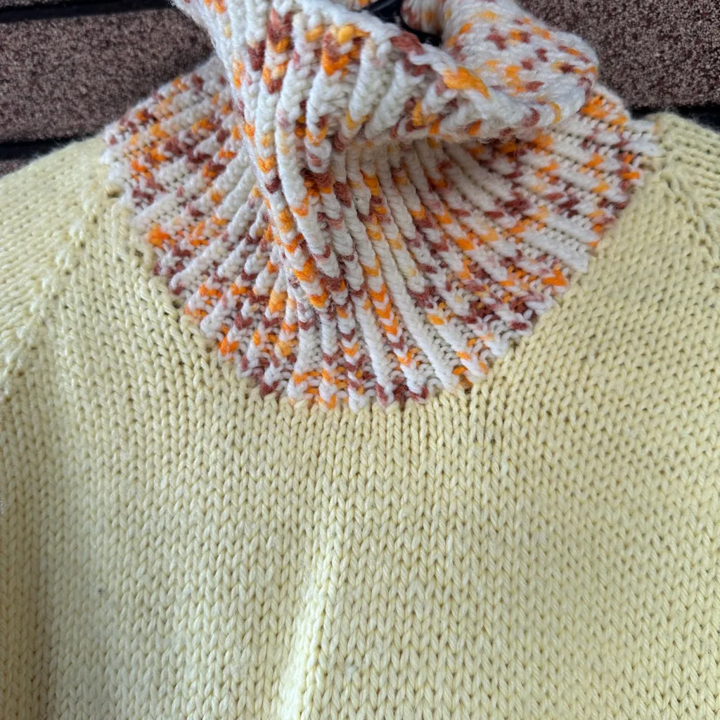 Handmade Vintage Striped Turtleneck Sweater | Fits Like Medium Yellow - Image 3