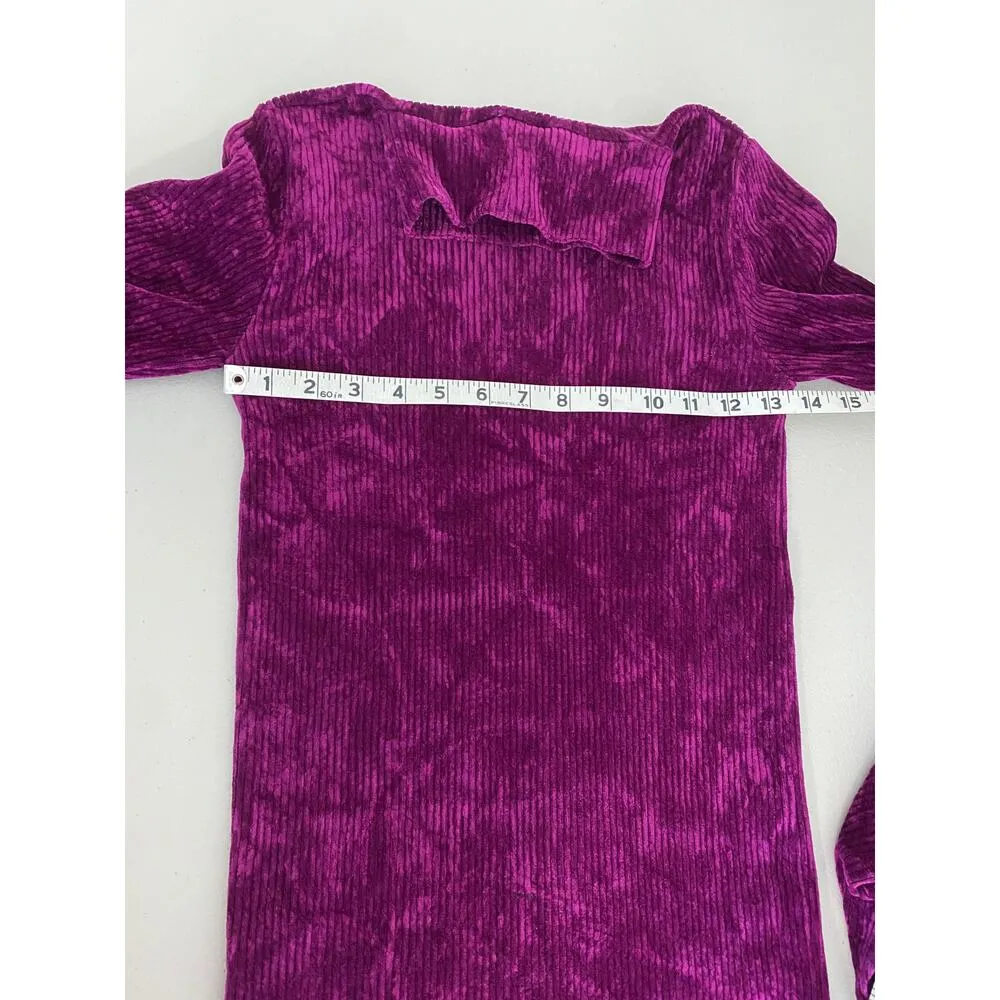 Pinko Purple Ribbed Crushed Velvet Turtleneck Gathered Long - Image 6