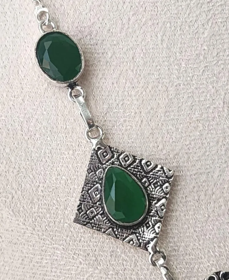 Boho 925 Silver Plated Necklace Earrings Set Seraphinite Pendant Emerald Green - Image 3