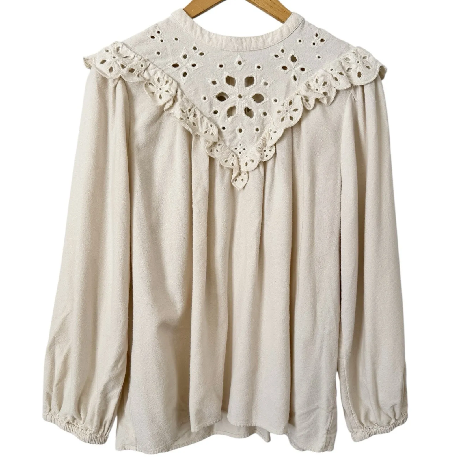 Madewell Embroidered Flannel Mockneck Top Ivory Women’s Size XL - Image 2