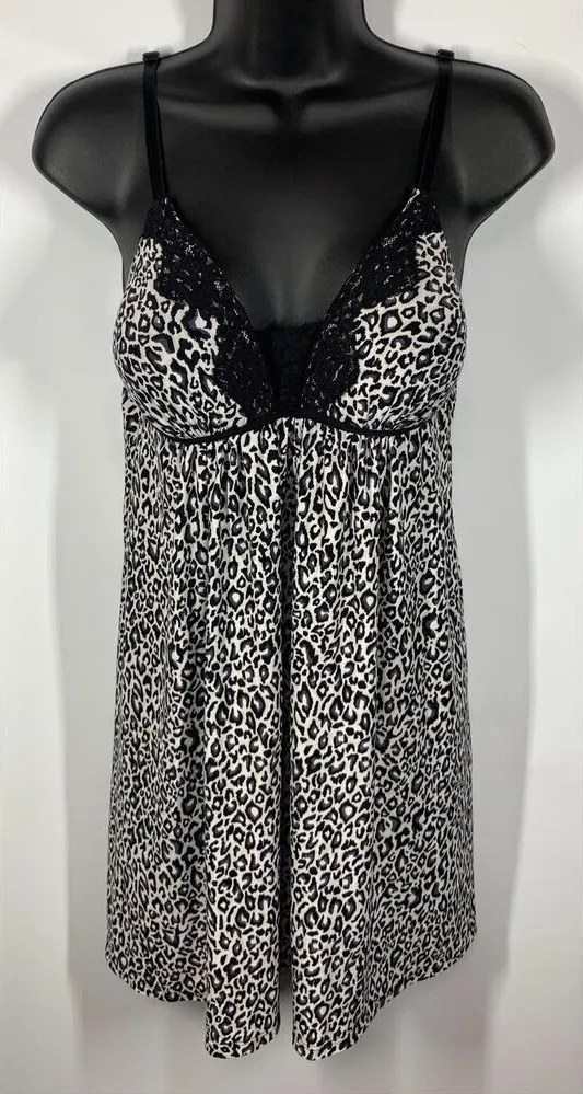 In Bloom by Jonquil Black Gray Leopard Print Chemise Size Large - Image 1