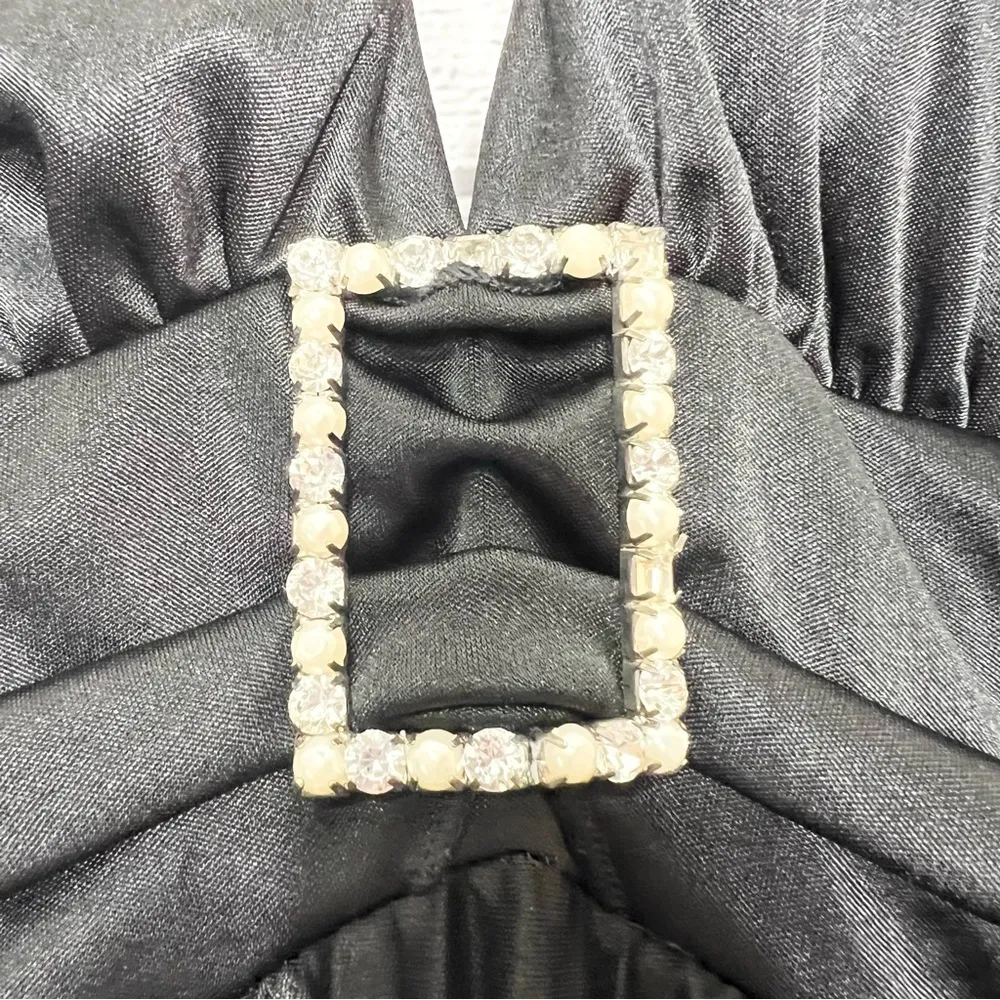 Speechless Black Halter Rhinestone Buckle Pleated Skirt Party Dress Size XS - Image 6