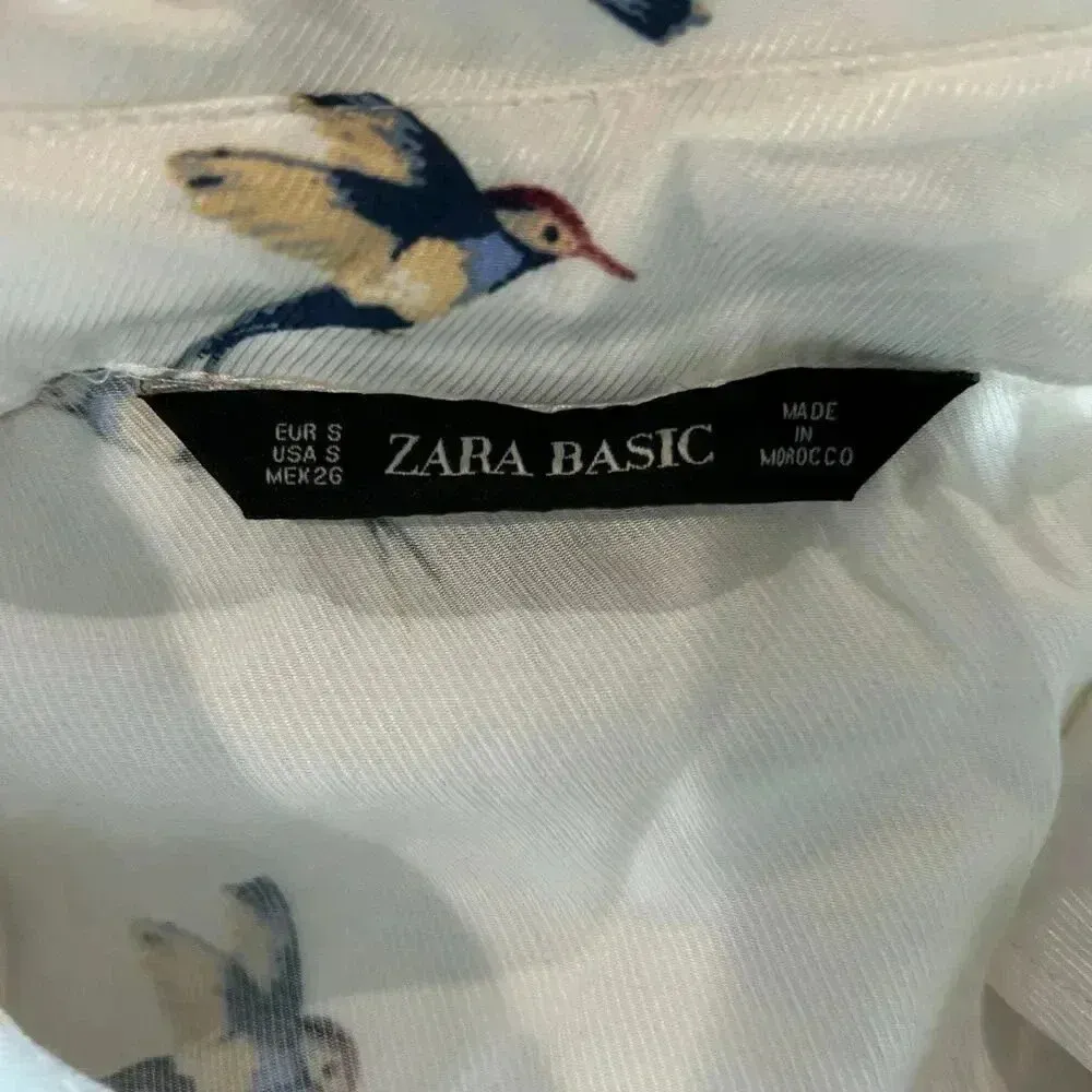 Zara Basic White Animal Bird Print Long Sleeve Button-Down Shirt Novelty Size S - Image 6