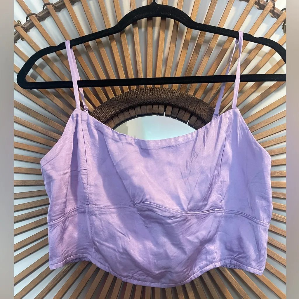 Aerie Lavender Satin Crop Top with Smocked Back Corset Style Size M NWT Feminine - Image 2