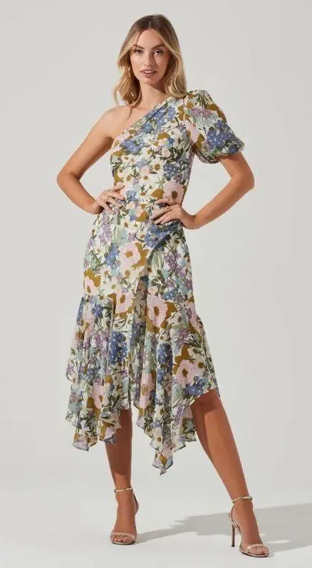 Revolve ASTR the Label Santorini One Shoulder Floral Midi Dress - Image 2