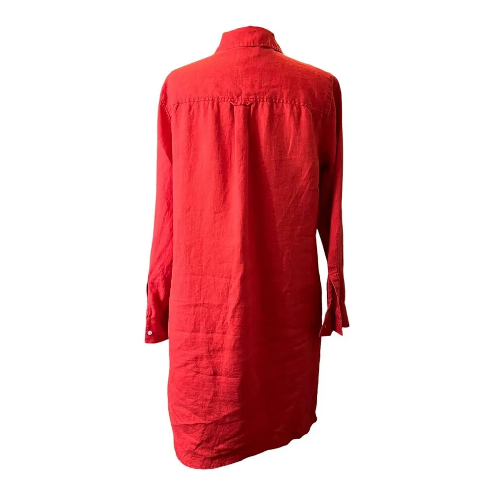 BANANA REPUBLIC Alexi Linen Shirt Dress Button Front Collared Red Orange Size 8 - Image 9