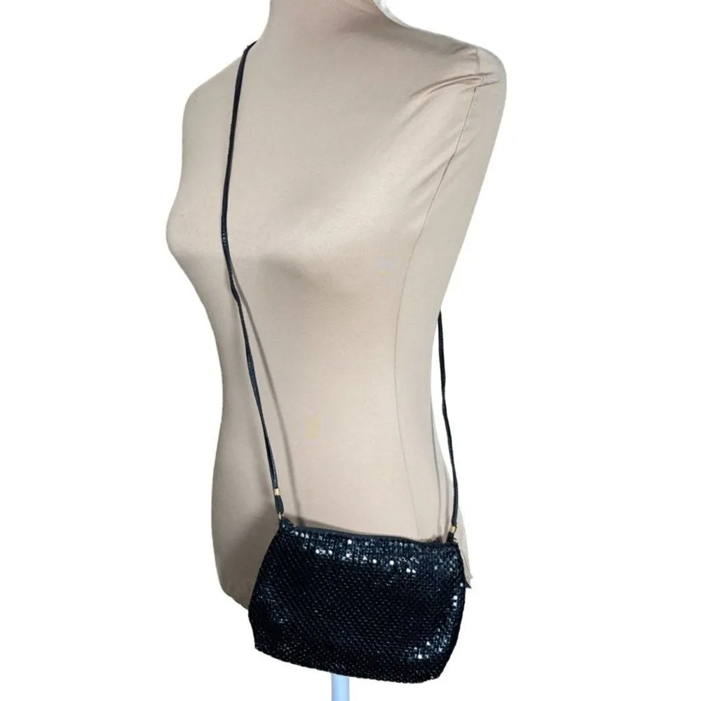 VTG Whiting and Davis Purse Bag Black Mesh Zip Closure Crossbody - Image 2