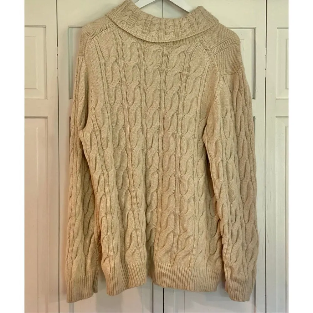L.L. Bean wool ivory cableknit turtleneck sweater xl petite Size undefined - Image 2