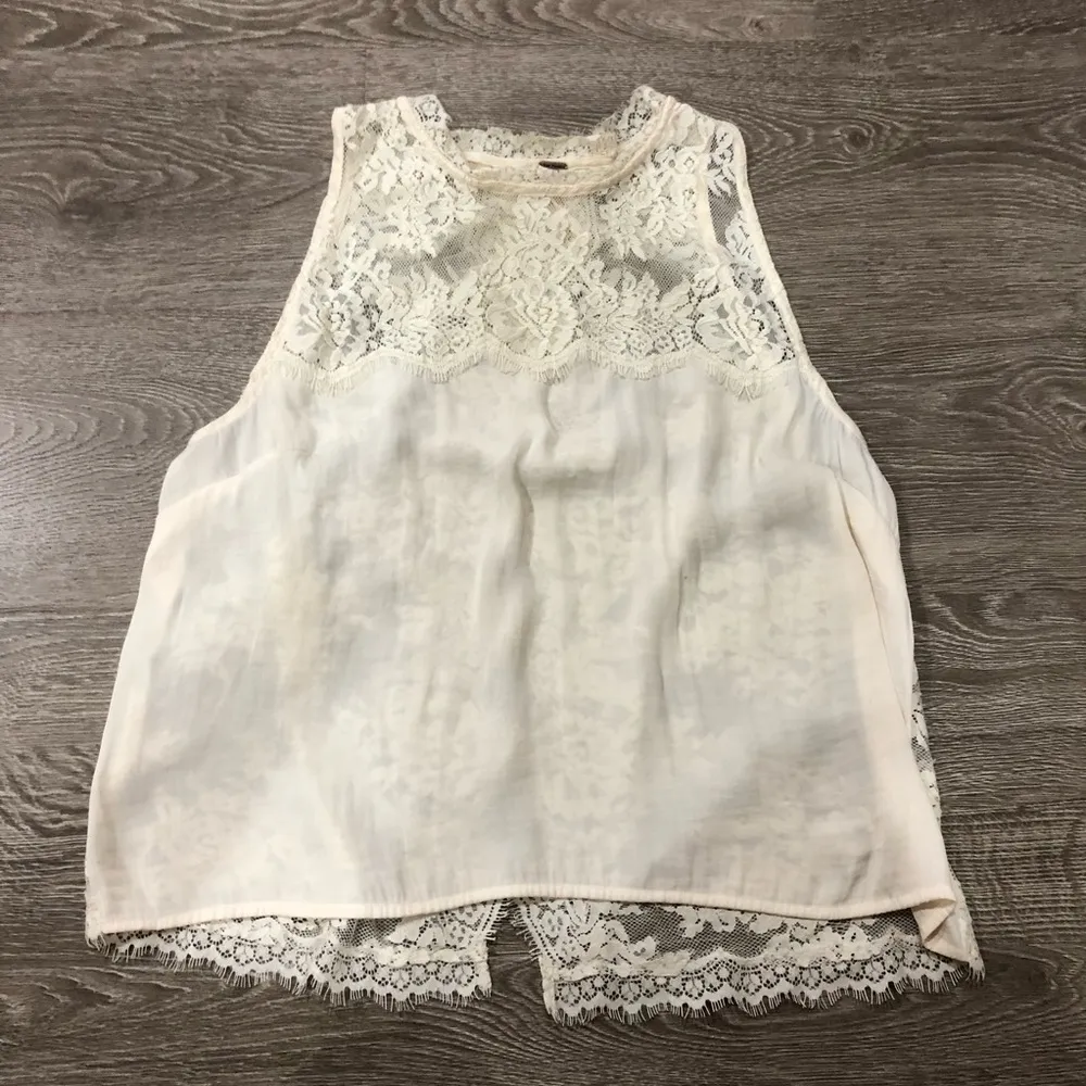 Free People Lace Top Cream Boho Chic Bohemian Tank Blouse Large - Image 4