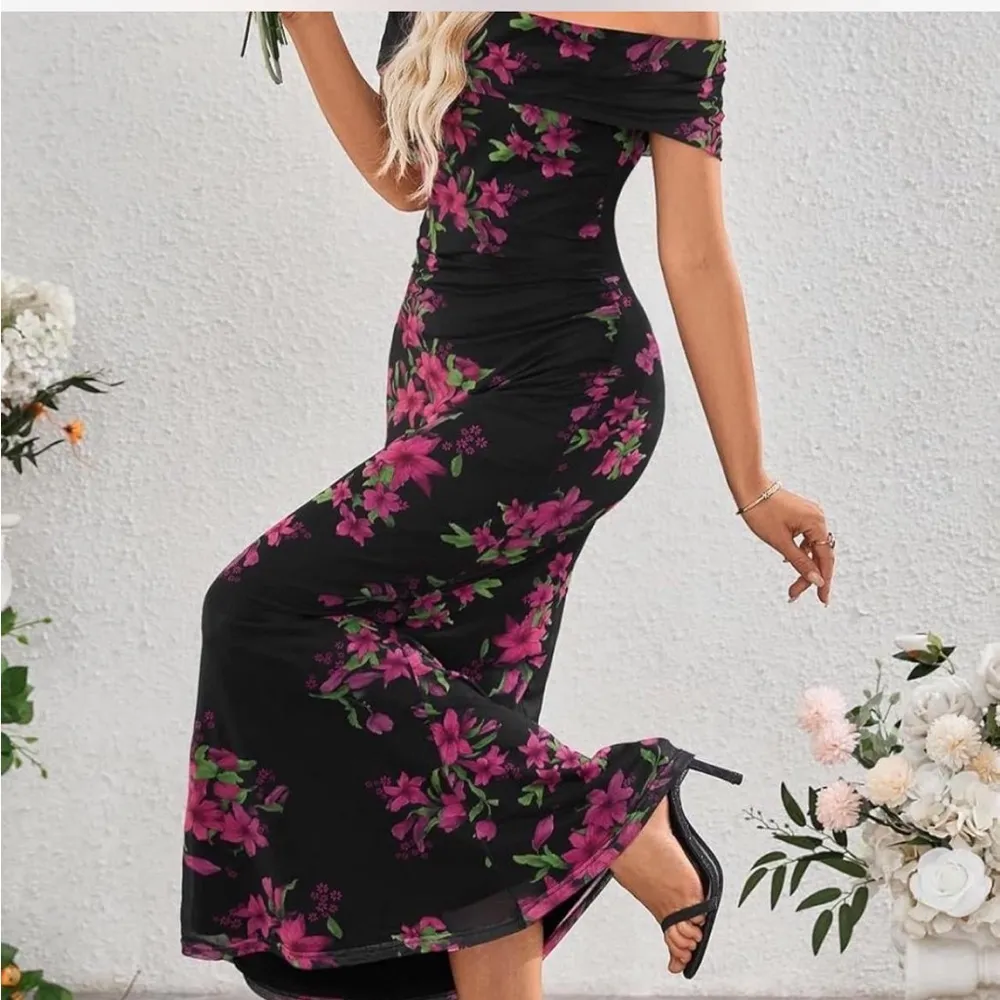 Elegant Floral Off-Shoulder Dress - Image 2