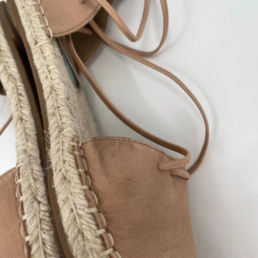 EILEEN FISHER Lace Up Espadrille Sandals SZ 6.5 Leather Jute Strappy Flats Honey - Image 10