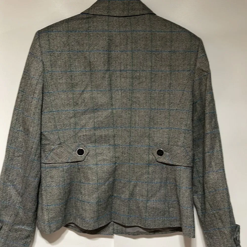 Vintage Kasper Pinstriped Blazer Light Shoulder Pads Gray Blue Green Size 12 - Image 11