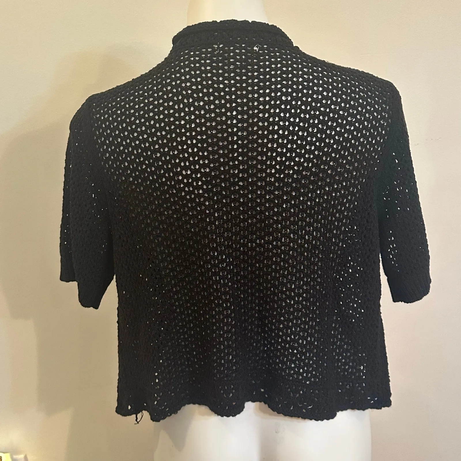 Black Short Sleeve Open Front Knit Cardigan Open Knit Short Sleeve Cardigan - Image 3