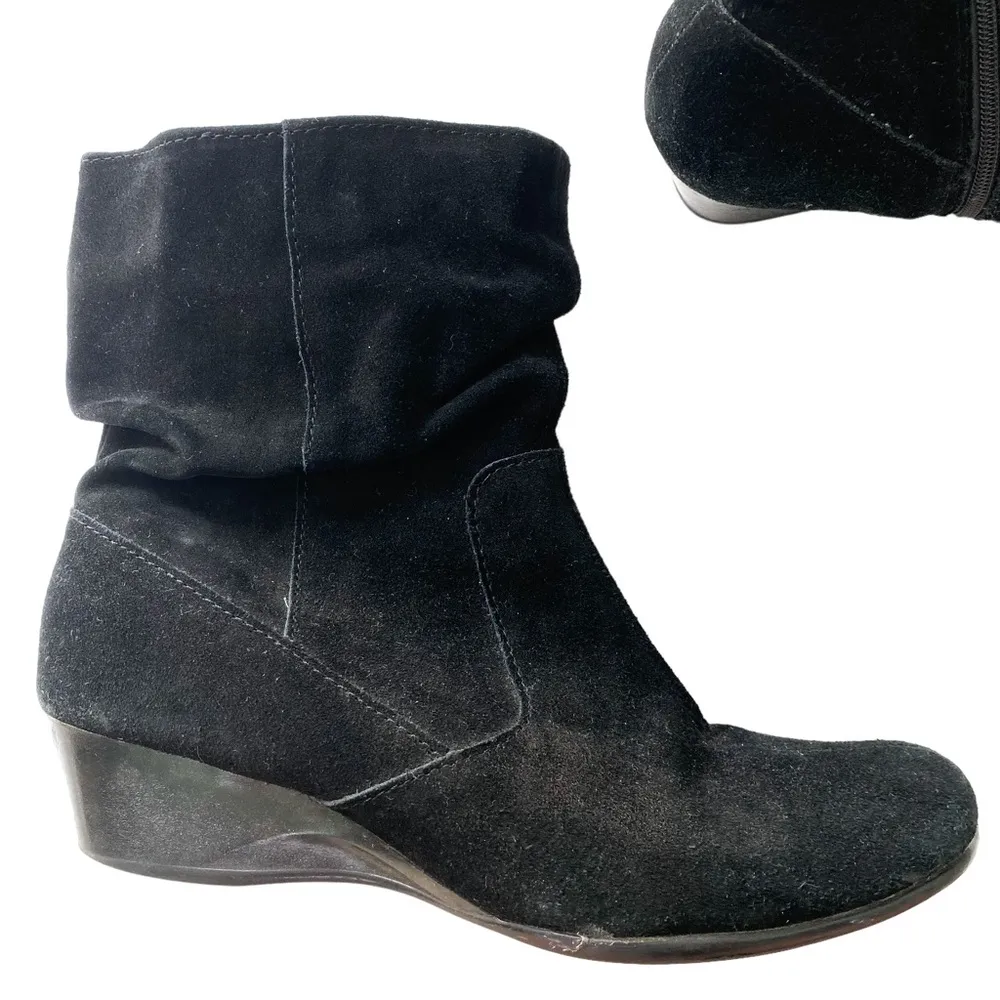 Nicara Black Suede Scrunch Ankle Heeled Womens Fashion Boot Size 8.5 - Image 6