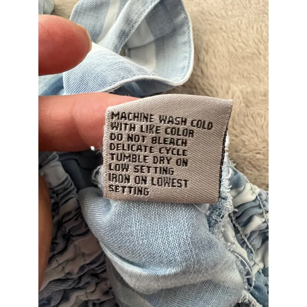 Tractr Blue & White Striped jumpsuit With Smocked Bodice & Adjustable Straps Size 10 - Image 7