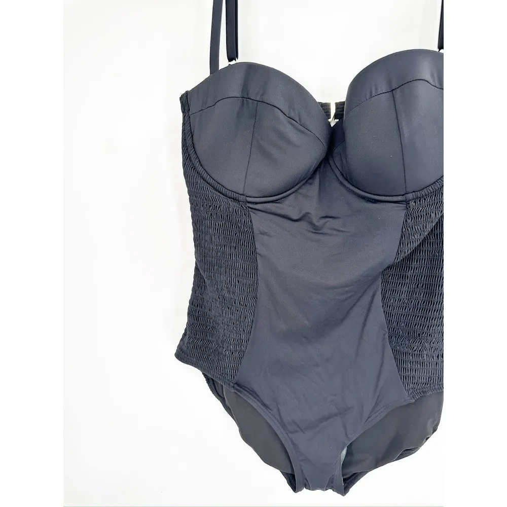 Kate Spade Black Smocked Underwire One Piece Swimsuit Size XL - Image 3