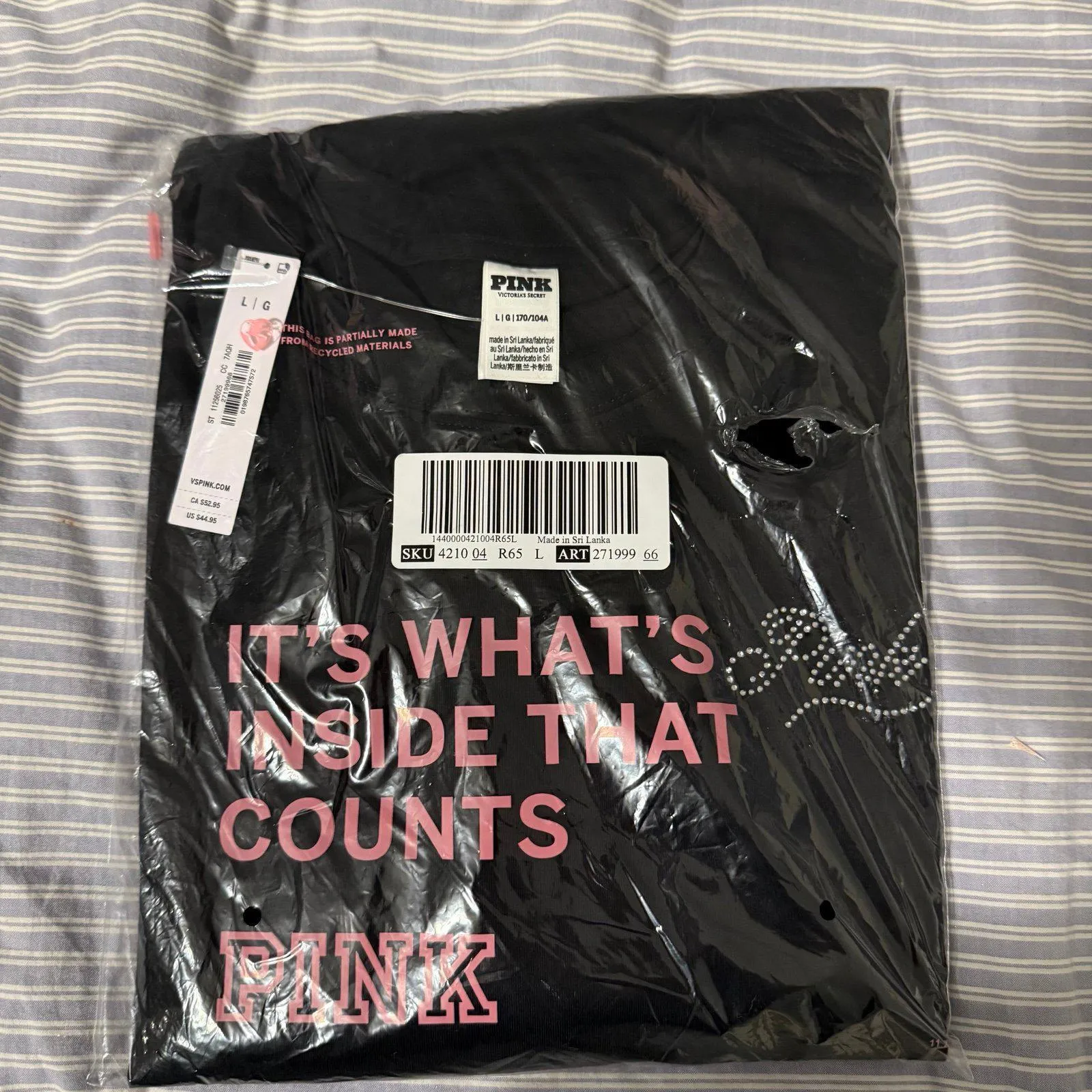 VS PINK LOVE PINK BLACK CAMPUS LONG SLEEVE TEE & BLING/RHINESTONES LOGO LARGE - Image 3