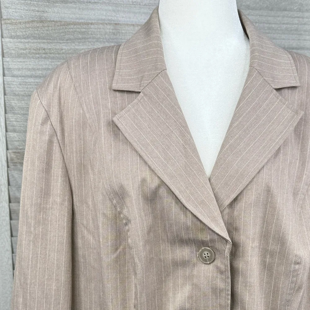LANE BRYANT Beige Pinstripe Blazer/Suit Jacket-26 - Image 2