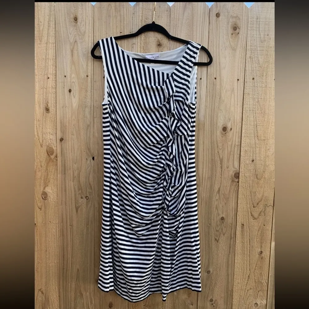 Lucy & Laurel‎ Women's Navy Blue White Dress Size Large Short Sleeve Striped - Image 2