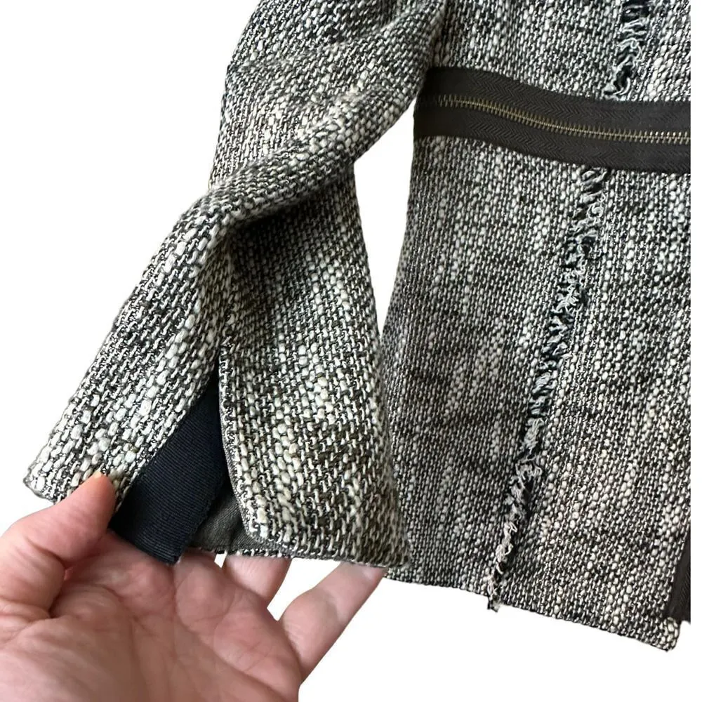 ETCETERA Tweed Zip Front Fringe Detailed Jacket Size 4 Brown - Image 3