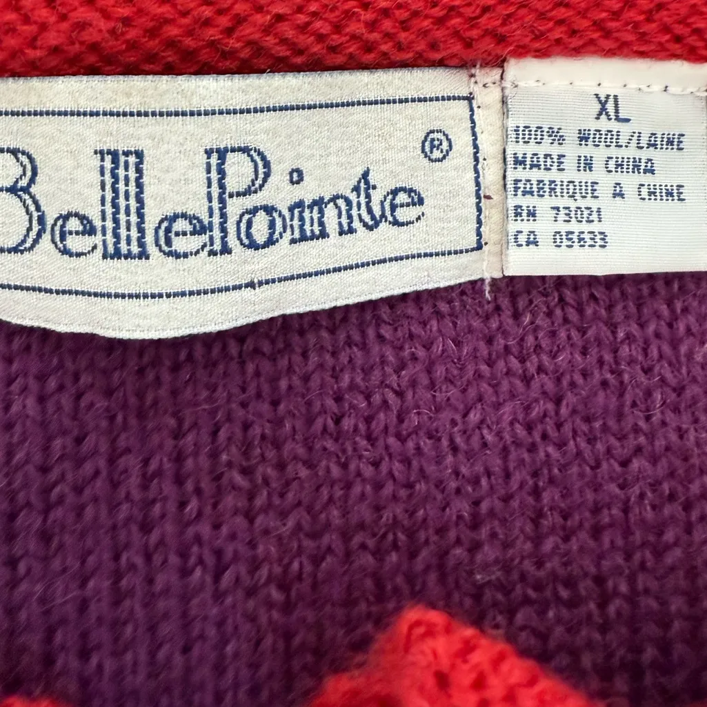 Vintage BellePointe Christmas Sweater Wool Red Front Zip Cardigan Size XL - Image 5