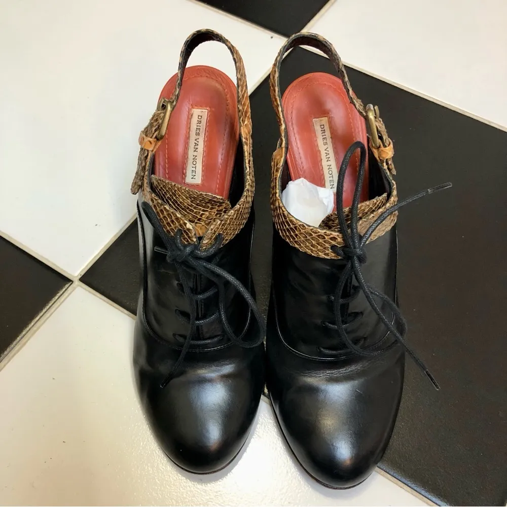 Vintage  Oxford Sling Back Reptile Embossed Leather Wood Heel 7.5 - Image 2