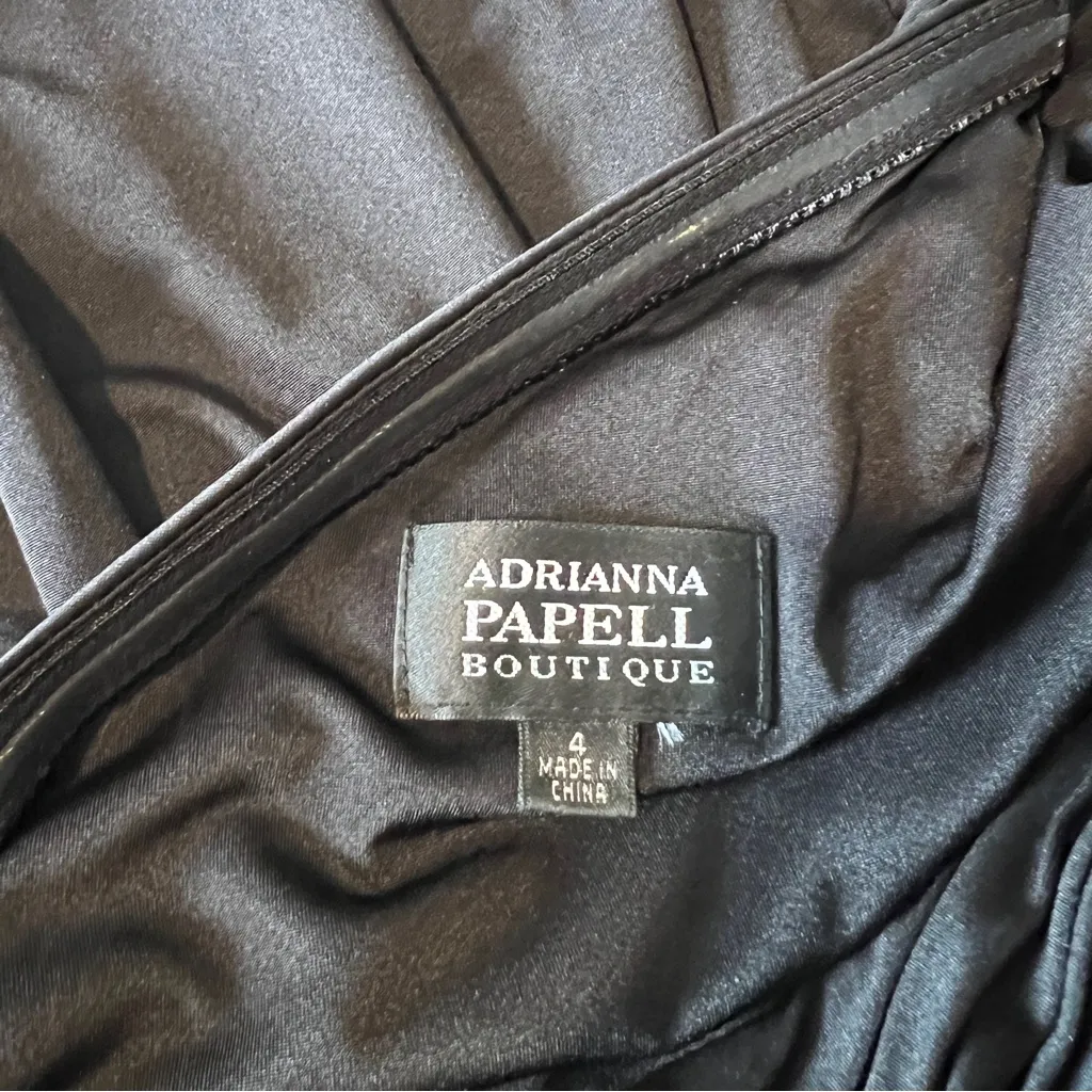 Adrianna Papell Boutique Elegant Satin Black Beaded One-Shoulder Babydoll Dress‎ - Image 8