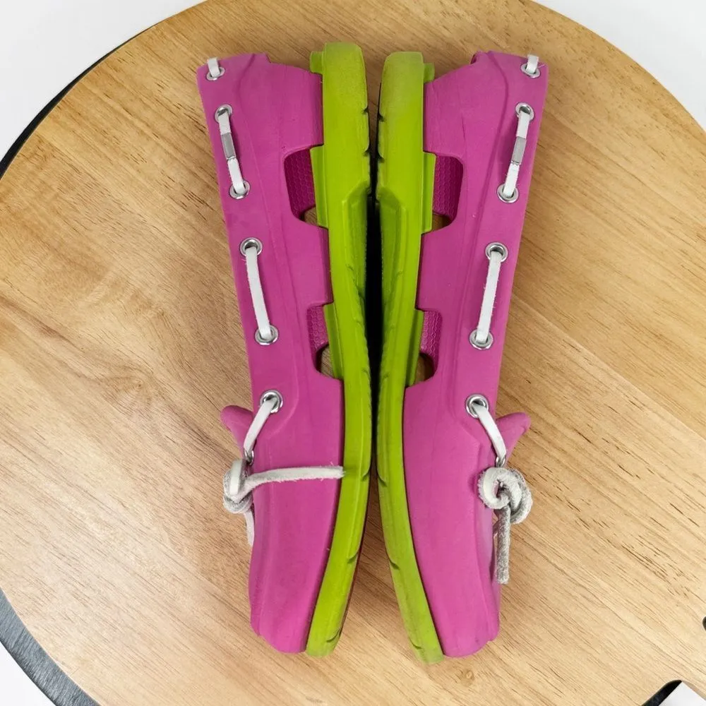 Crocs Beach Line Slip On Boat Shoes Pink Green Women 7 - Image 5
