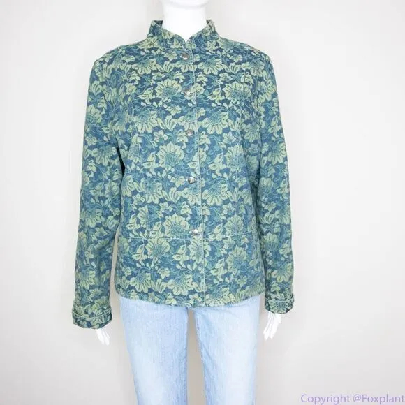 Marsh Landing 100% cotton floral‎ print green blazer, size L - Image 16