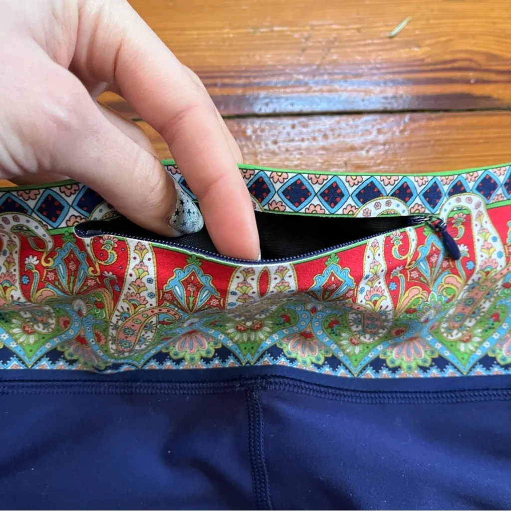 Johnny Was Navy and Lime Striped Leggings - Image 7