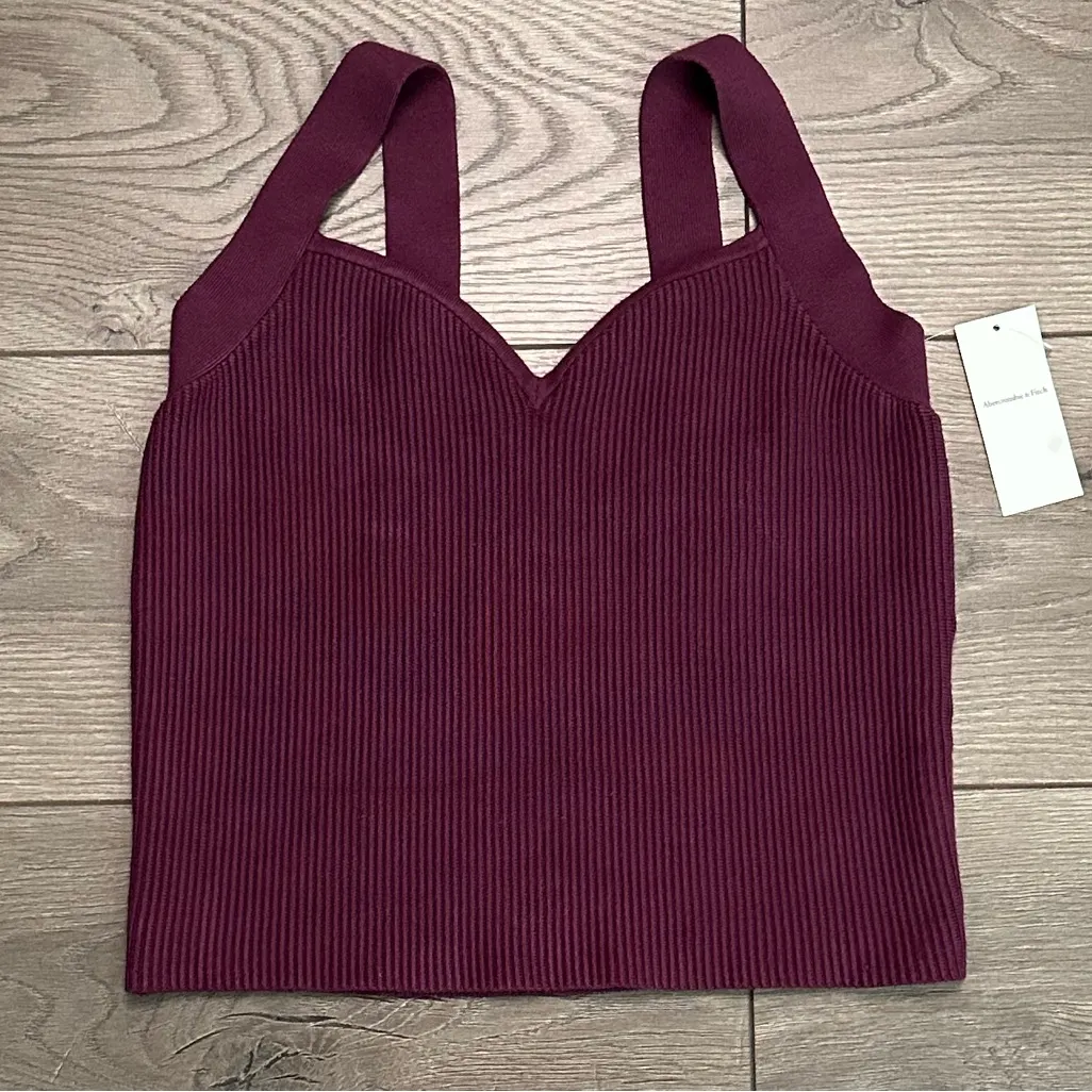 Abercrombie‎ & Fitch Ottoman Sweetheart Swearer Ribbed Crop Tank Burgundy Large - Image 4