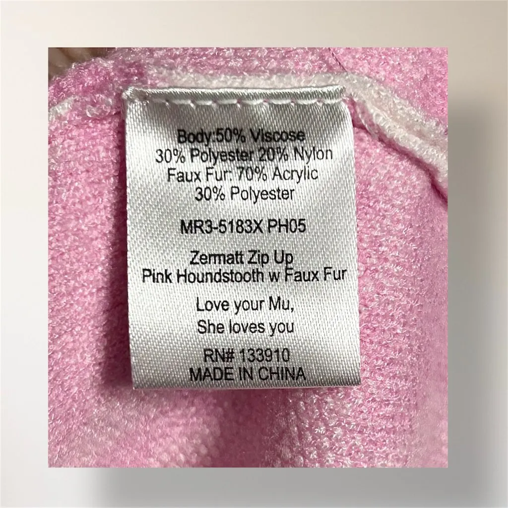 New Show Me Your MuMu Zermatt Zip Up Jacket‎ 3X Pink Houndstooth Faux Fur Y2K - Image 8