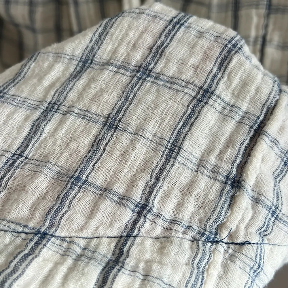 Free People Hooded Gauzy Oversized Sweatshirt Plaid Coastal Boho Layered XS - Image 7