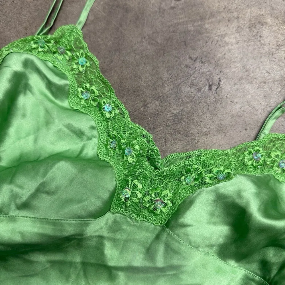 Vintage y2k retro 100% silk lace sequin babydoll cami - Image 2