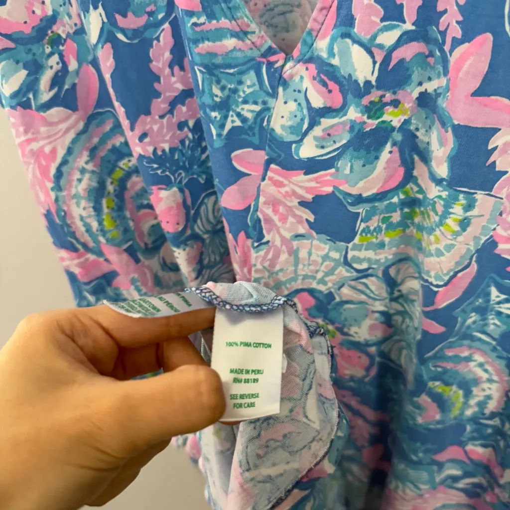 Lilly Pulitzer XL Kristen Mini Tank Dress Blue Seaside Hibiscus Resort Pima - Image 7