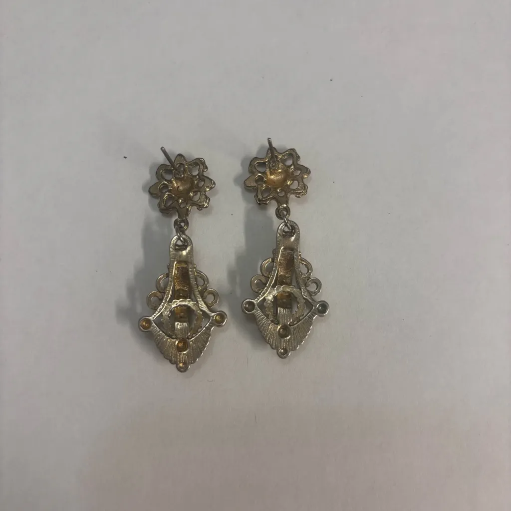 Vintage Antique Chandelier Earrings Red Purple Stone Victorian Era Style - Image 2