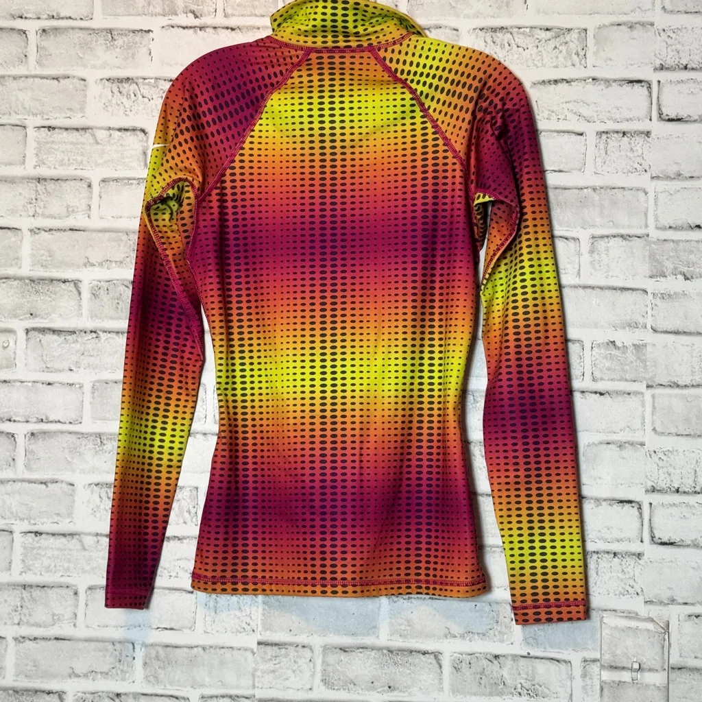 Nike‎ Pro Tan Long Sleeve Top zip up thumb holes size S bright colors athletic - Image 5