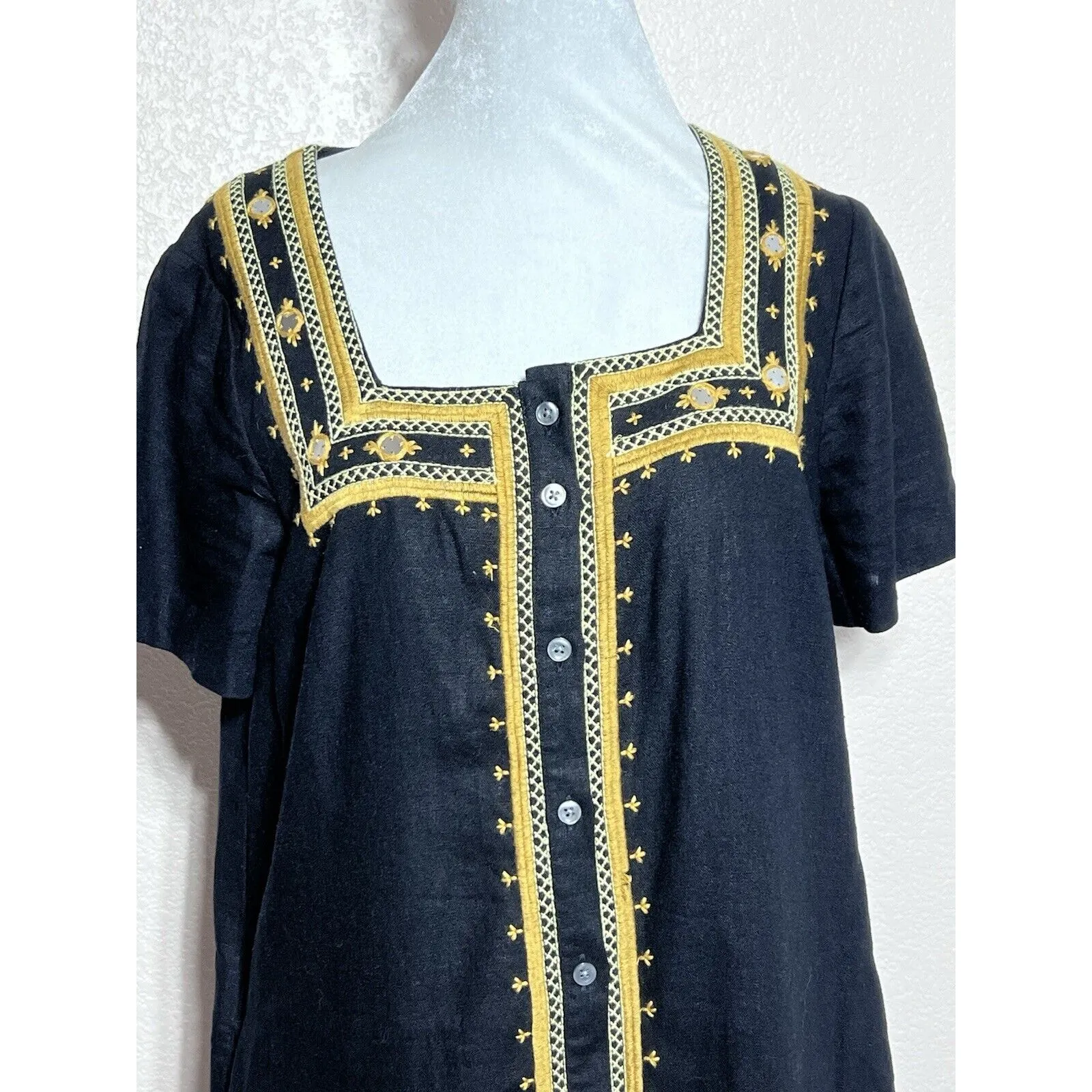 Madewell Mini Womens Dress S Moroccan Embroidered Square Neck Boho Ethnic chic - Image 3