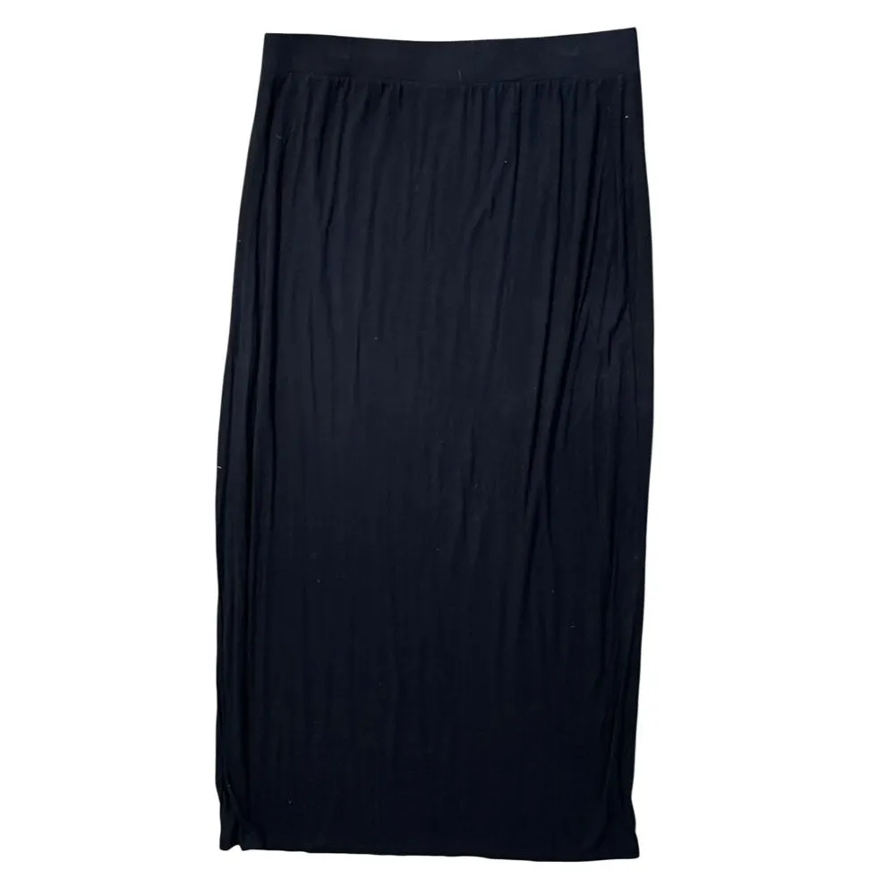 Apt. 9 Basic Black Knit Maxi Skirt Stretch Side Slit Size L Large - Image 2