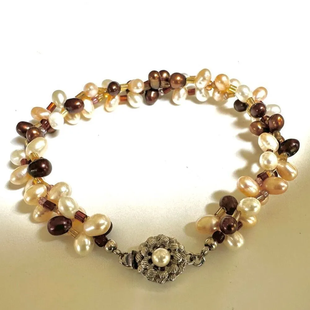 fresh water pearl tri color cluster bracelet - Image 10