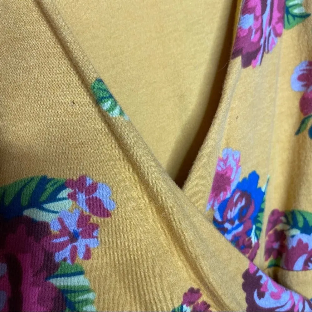 Matilda Jane Wrap Dress Maxi Mustard Yellow Floral Print Short Sleeve Size XS - Image 5
