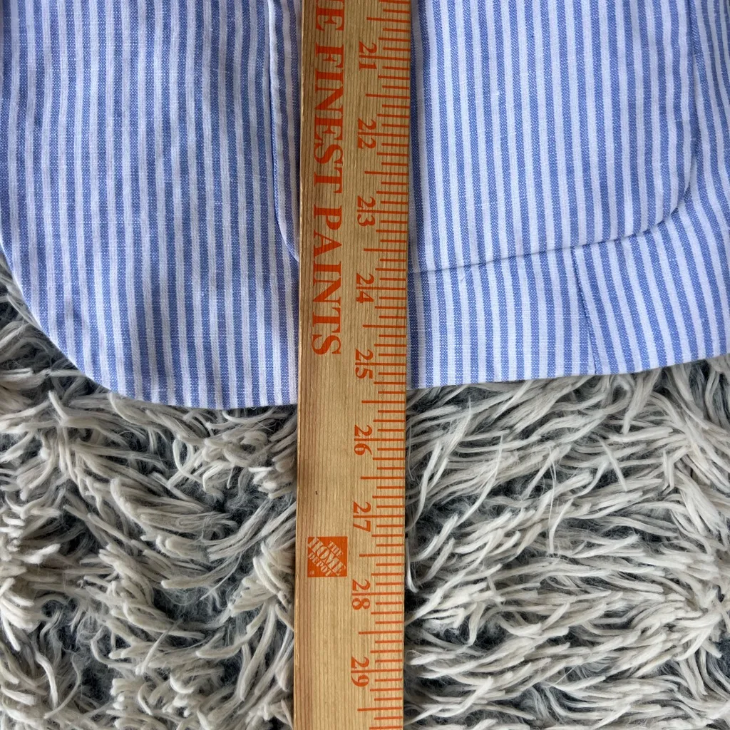 Talbots Linen Blend Blazer 10  White Blue Stripe One Button Summer Jacket - Image 8