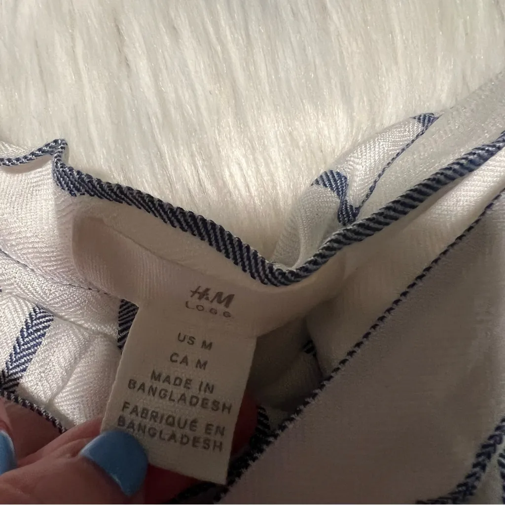 H&M L.O.G.G. Wrapover Skirt White Blue Stripes M - Image 11