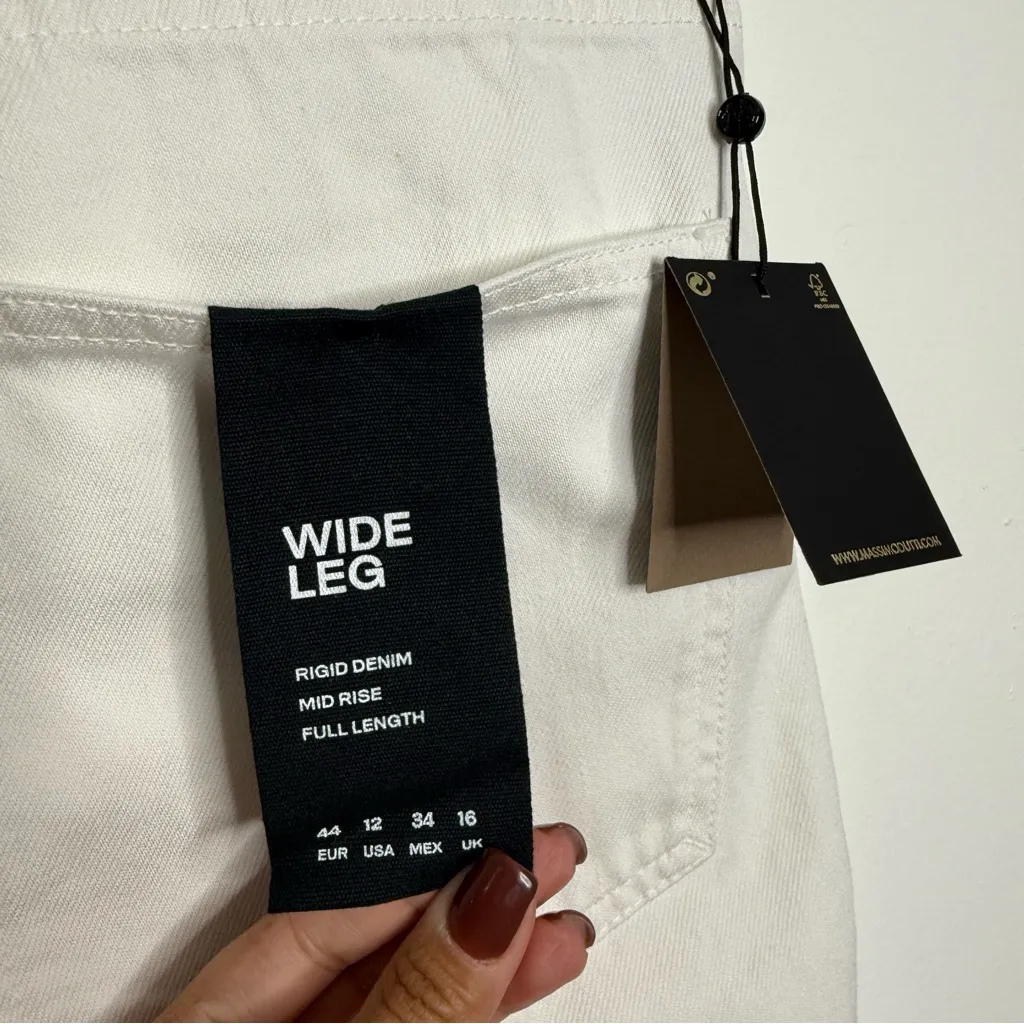 NWT Massimo Dutti Women's Mid RiseWide Leg Full Length‎ White Jeans Size 12 - Image 6