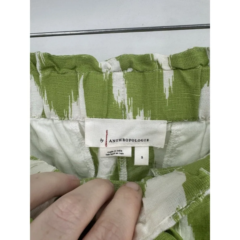 Anthropologie Green White Ikat Print Linen Blend Paperbag Shorts Women Small‎ - Image 4
